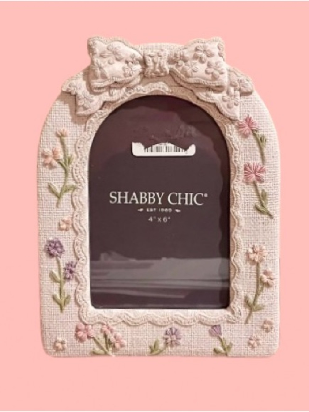 🆕-Shabby Chic Pink Embroidered Bow Picture Frame - 4x6
